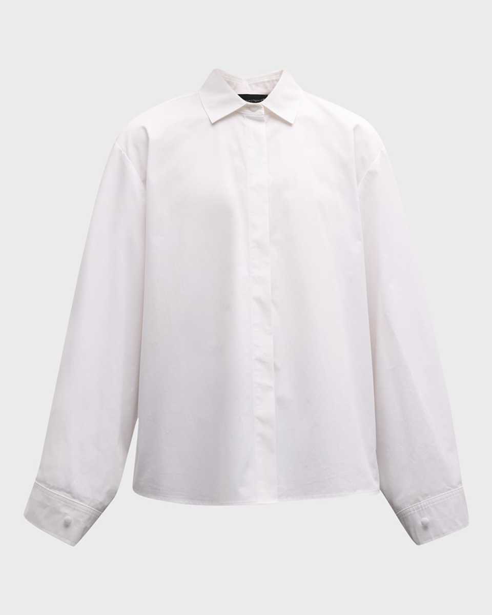 Oversized Button-Down Cotton Poplin Blouse